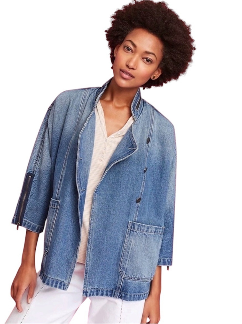 Current/Elliott Oversized Denim Kimono Jacket Asymmetrical Blue Wash Coat